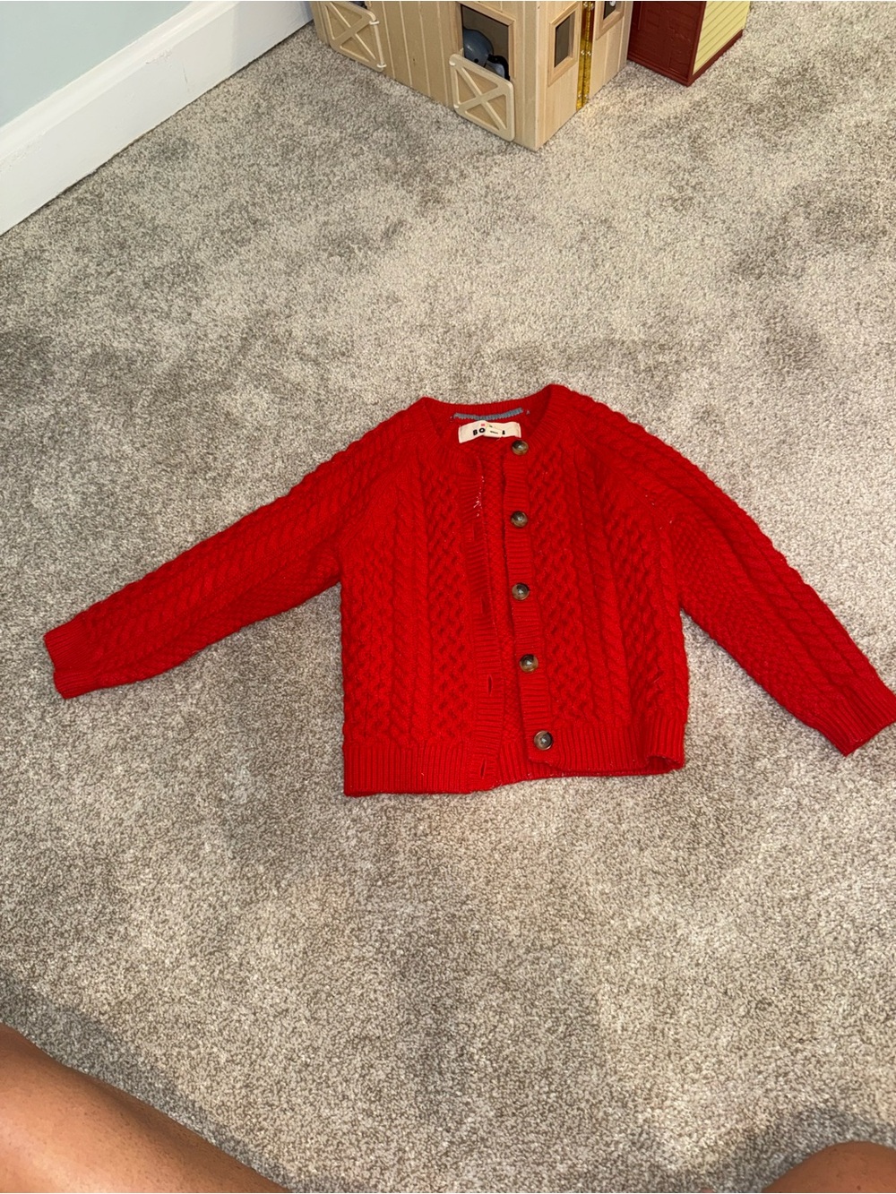 Mini Boden Red Cable Knit Button-Up Cardigan
